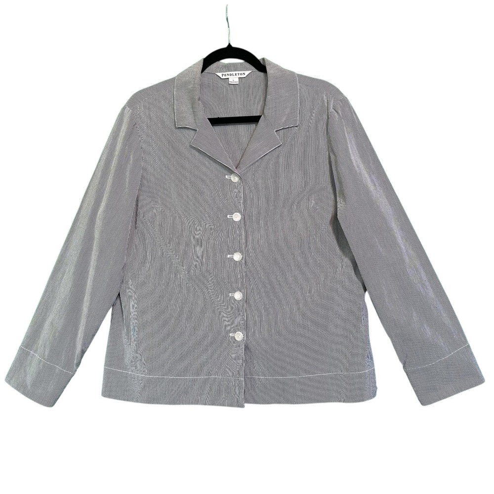 Pendleton Railroad Pin Stripe‎ Cotton Stretch Shirt Blouse L Chore Workwear